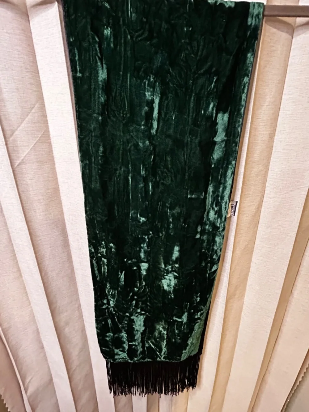 The Honey Collection Green Velvet Fringe Rectangle Scarf 52x10
